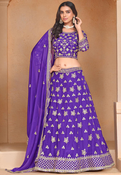 Embroidered Organza Lehenga in Purple