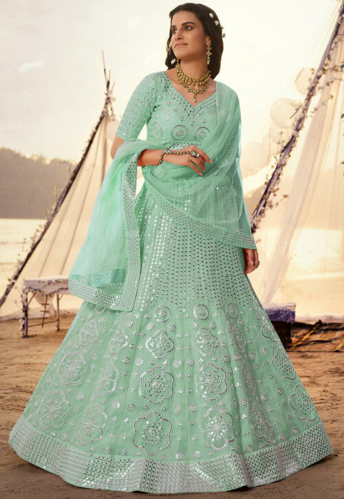Premium Designer Peach and Sea Green Lehenga #BN819 | Pakistani bridal  dresses, Bridal dresses, Bridal wear