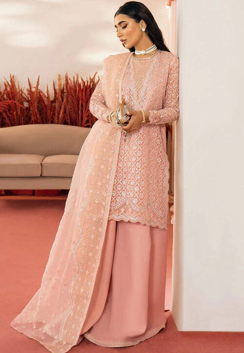 Casual Party Dress Pakistani Peach Buy Embroidered Organza
