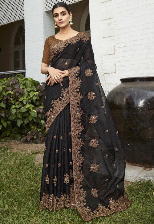 Buy Thunder Black Organza Saree | Trendwati.in