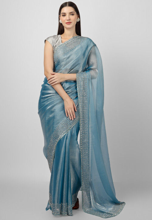 Buy Embroidered Organza Saree in Blue Online : SAR1707 - Utsav Fashion