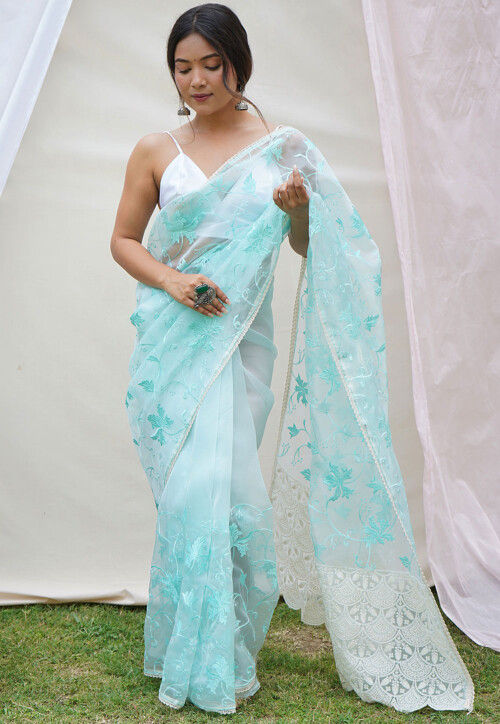 Ice Blue Organza Saree