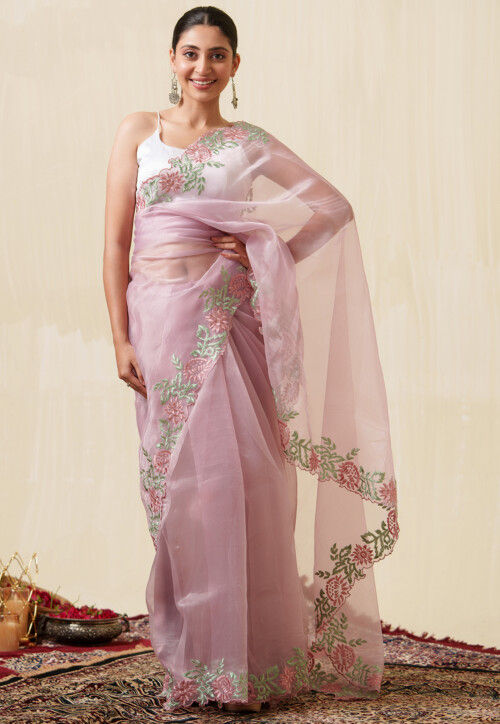 Buy Pyos Women's Light Pink Floral Printed Premium Organza Saree Pack of 1  Online at Best Prices in India - JioMart.