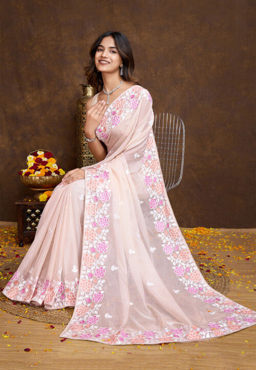 Organza silk saree with embroidery online discount
