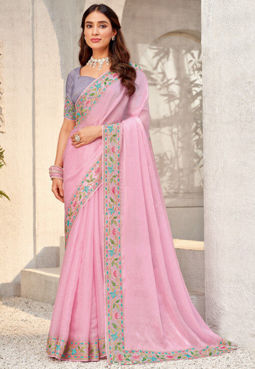 Buy Embroidered Organza Silk Saree in Pink Online STS8291 Utsav Fashion