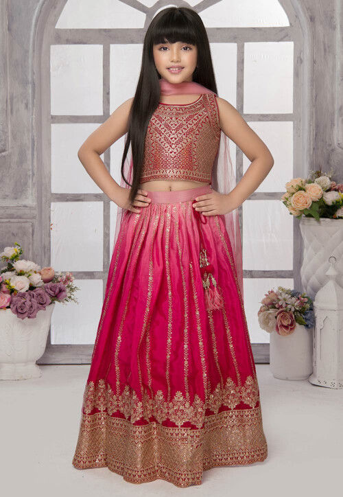 Embroidered Polyester Lehenga in Pink