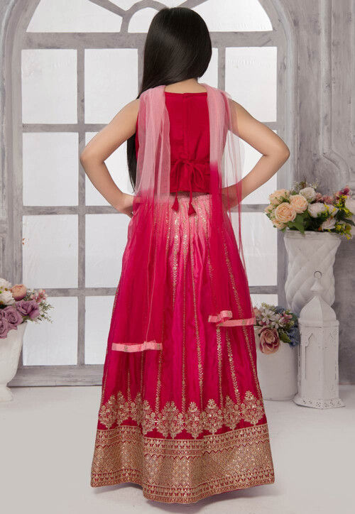 Embroidered Polyester Lehenga in Pink
