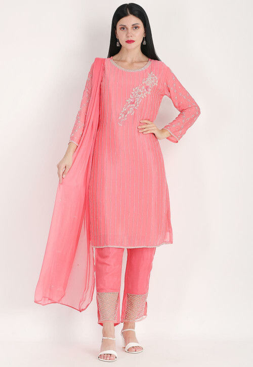 Buy Embroidered Pure Chiffon Pakistani Suit in Dark Pink Online KPK250 Utsav Fashion
