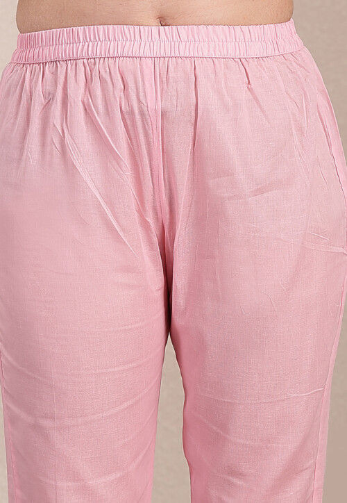 Embroidered Pure Cotton A Line Suit in Pink