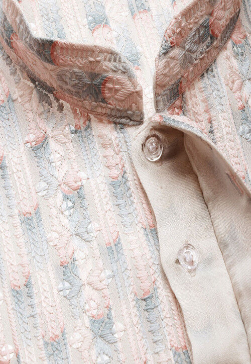 Embroidered Pure Cotton Kurta in Peach
