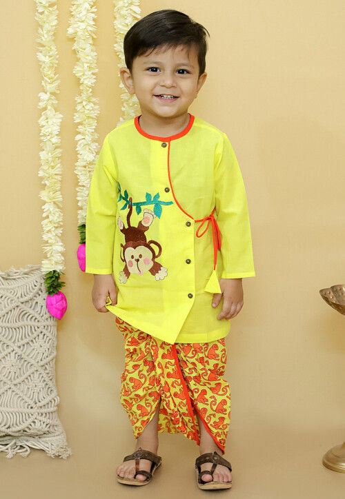 Embroidered Pure Cotton Kurta Set in Yellow