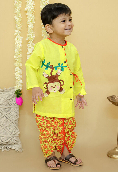 Embroidered Pure Cotton Kurta Set in Yellow