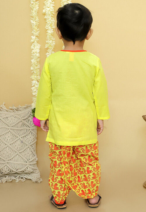Embroidered Pure Cotton Kurta Set in Yellow