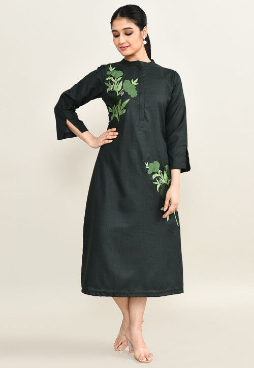 slim fit dress slacks Dark Green Shirt Dress With Belt In Organic Cotton main image 0