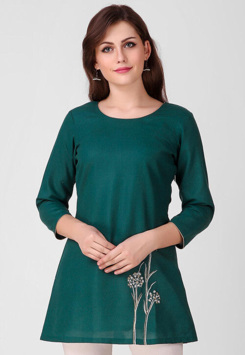 Buy nioni Woman's Straight Fashionable Round Neck kurta with folded  sleeves/Plain Kurti (Sea Green_L) Online at Best Prices in India - JioMart.