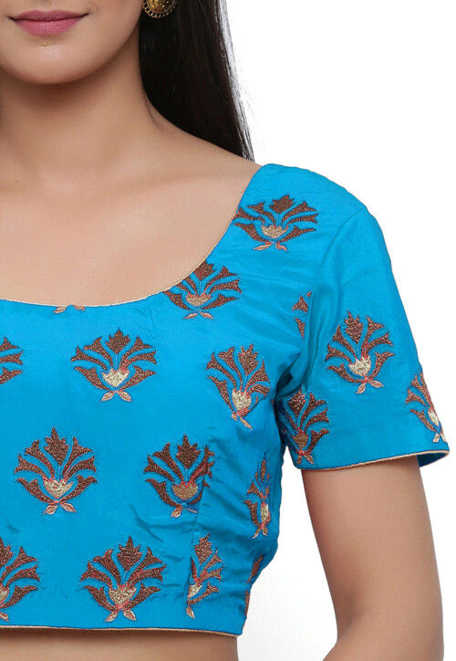 Buy Embroidered Pure Crepe Blouse in Blue Online : UBD1029 - Utsav Fashion