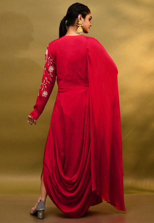 RED PURE GEORGETTE GOWN WITH INTRICATE HANDWORK EMBROIDERY