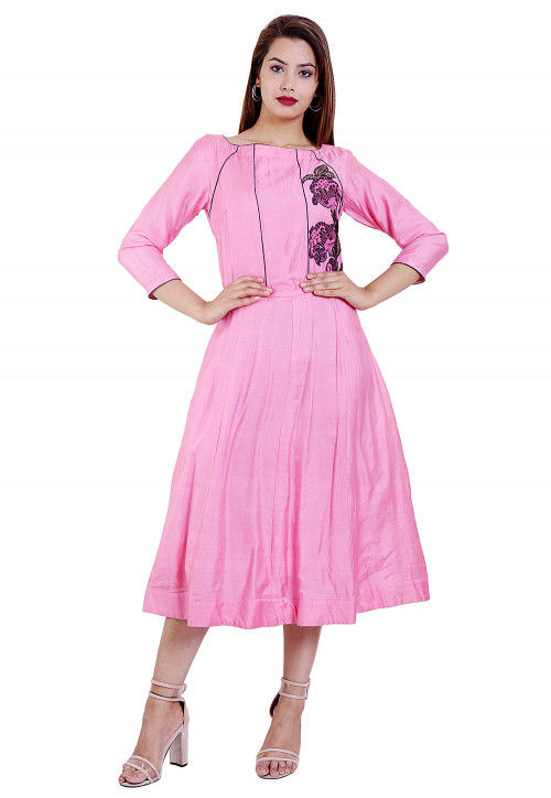 Embroidered Pure Matka Silk A Line Kurta In Pink Tjw1042 Check out the silk dress price. utsav fashion