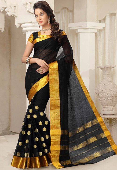 Embroidered Pure South Cotton Saree in Black