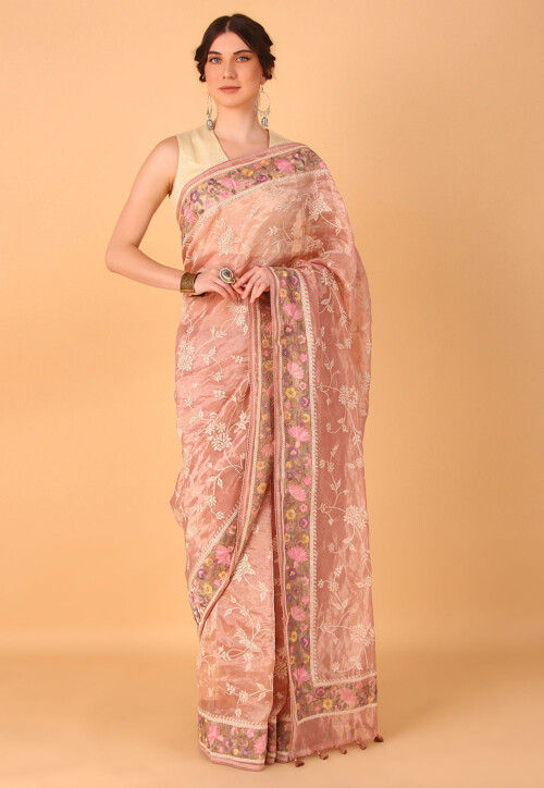 Embroidered  Pure Tissue Saree in Peacg