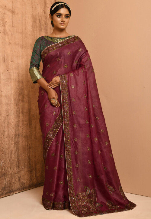 Banarasi Tussar Silk Saree in Maroon