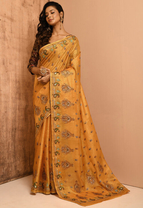 Banarasi Tussar Silk Saree in Mustard