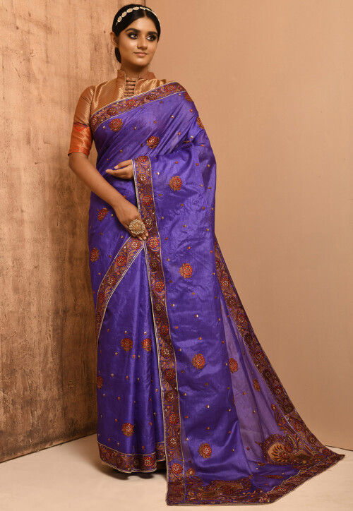 Banarasi Tussar Silk Saree in Violet