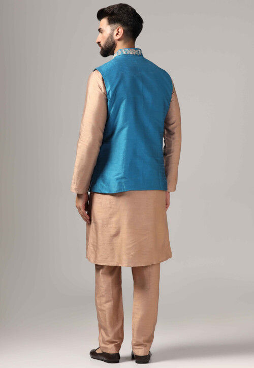 Buy Embroidered Raw Silk Kurta Set In Beige Online Mhx440 Utsav Fashion