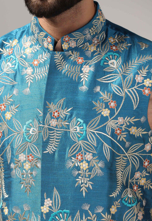 Buy Embroidered Raw Silk Kurta Set In Beige Online Mhx440 Utsav Fashion