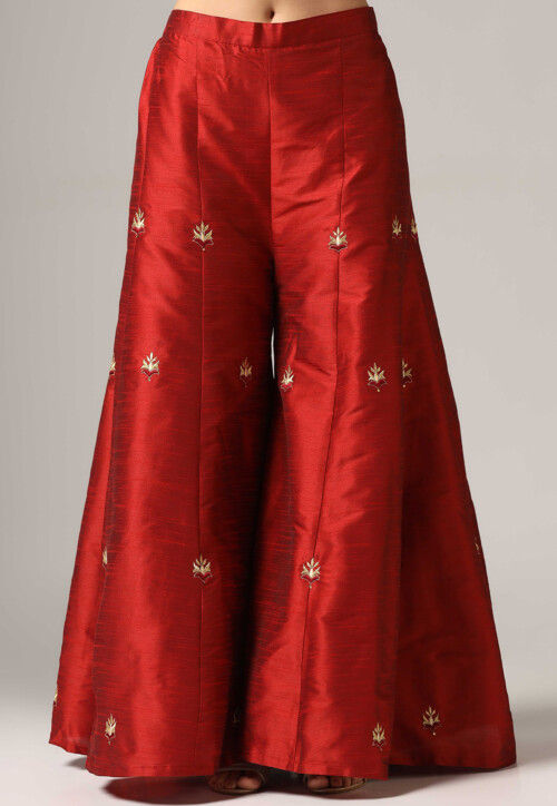 Embroidered Raw Silk Pakistani Suit in Maroon