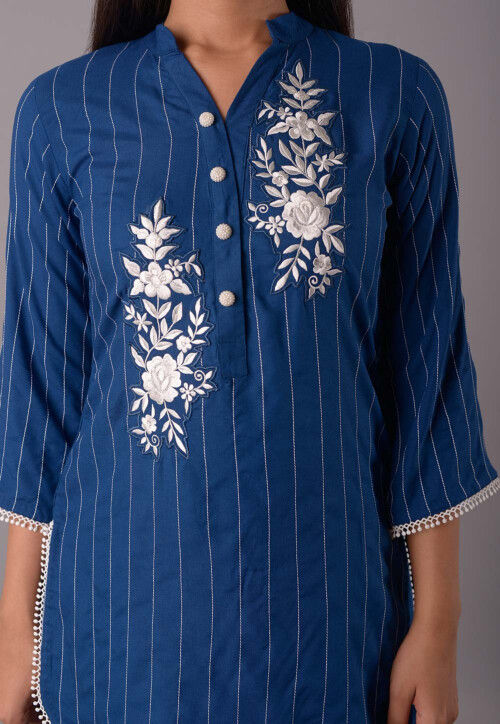 Buy Embroidered Rayon Co Ord Set in Blue Online : TBN91 - Utsav Fashion