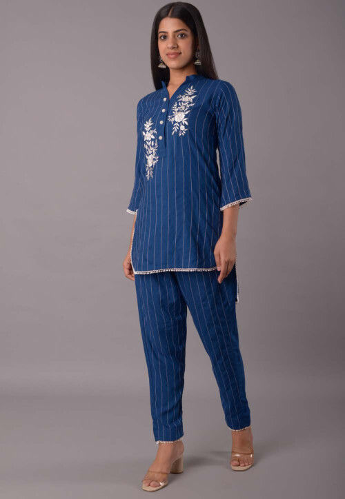 Buy Embroidered Rayon Co Ord Set in Blue Online : TBN91 - Utsav Fashion