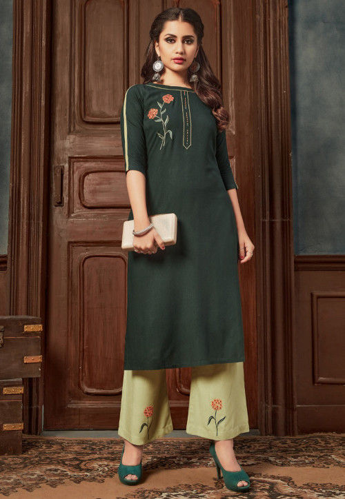 Buy RGHT Women Dark Green Chinon Straight Kurti Set with Palazzo Pant  Online at Best Prices in India - JioMart.