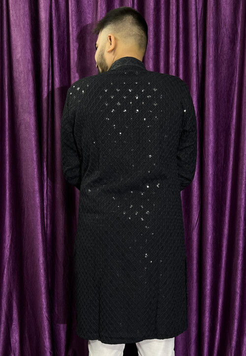 Embroidered Rayon Kurta in Black