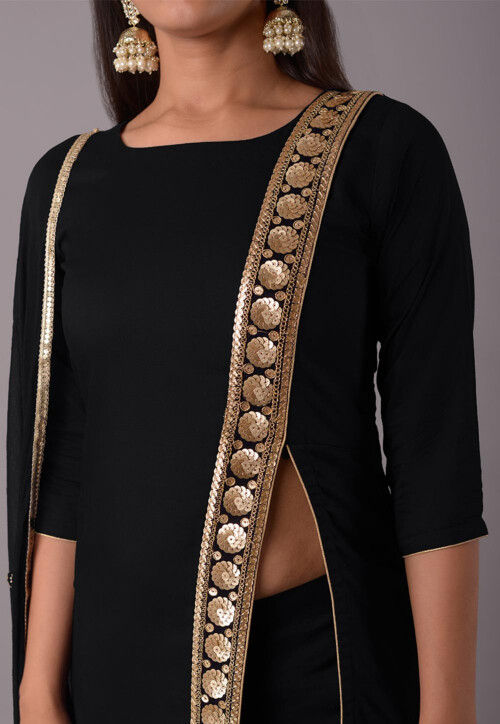 Embroidered Rayon Pakistani Suit in Black