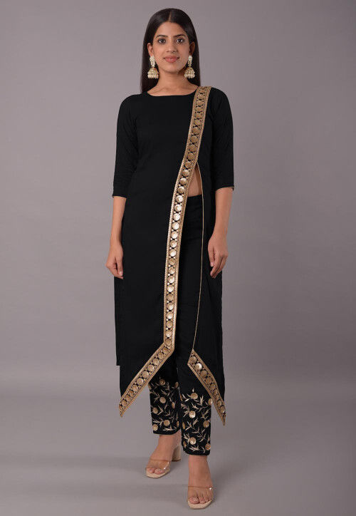 Embroidered Rayon Pakistani Suit in Black