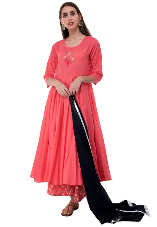 Embroidered Rayon Pakistani Suit in Peach