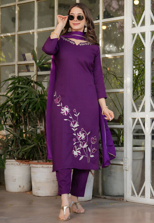 Embroidered Rayon Pakistani Suit in Purple