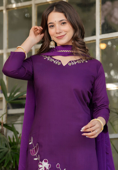 Embroidered Rayon Pakistani Suit in Purple