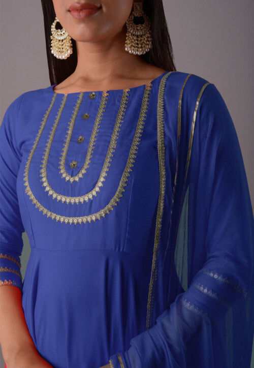 Embroidered Rayon Punjabi Suit in Royal Blue