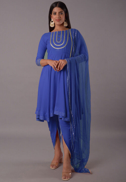 Embroidered Rayon Punjabi Suit in Royal Blue