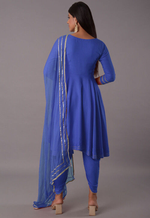 Embroidered Rayon Punjabi Suit in Royal Blue