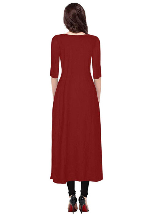 Embroidered Rayon Straight kurta in Maroon