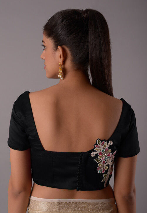 Embroidered Satin Blouse in Black