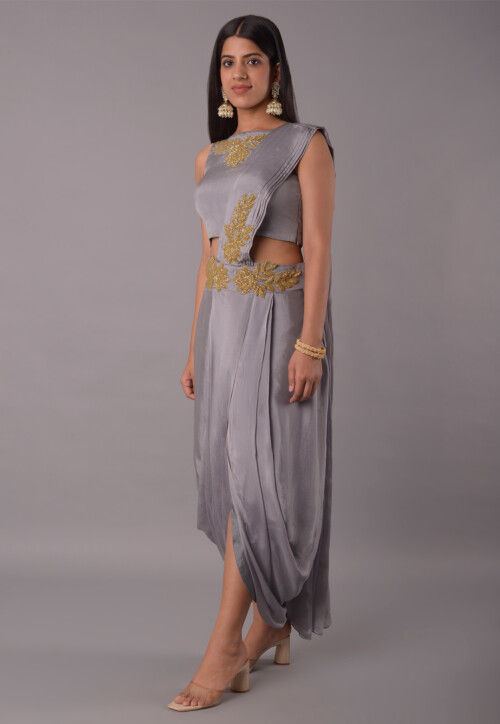 Green Georgette Co-ord Set with Embroidered Crop Top & Palazzo
