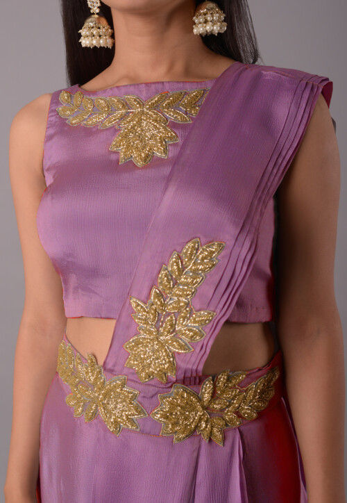 Buy Embroidered Satin Georgette Crop Top Set in Purple Online : TBN146 ...