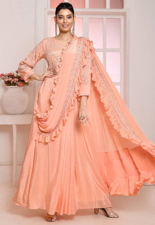 Corded Blouse with attached Dupatta and Hand-embroidered Lehenga – Nirmooha