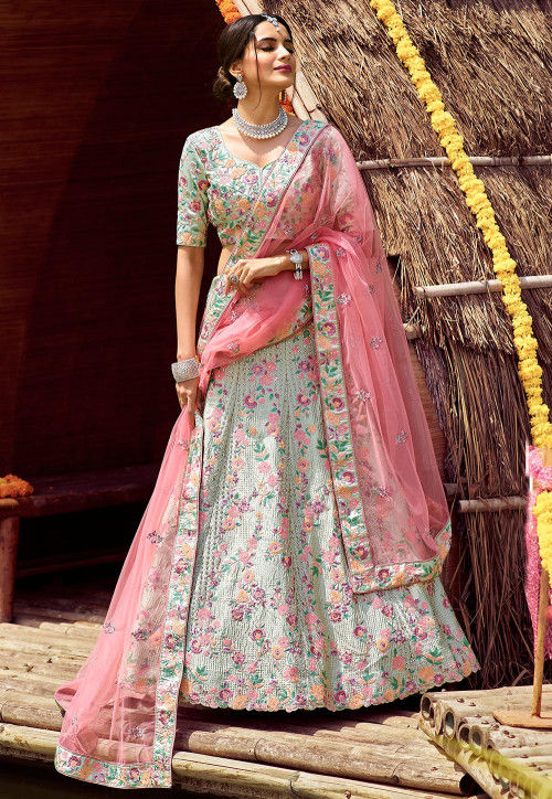 Festive Love In Pastel Coloured Lehenga And Matha Patti || Abhinav Mishra  Lehenga | Indian bridal outfits, Bridal outfits, Lehenga