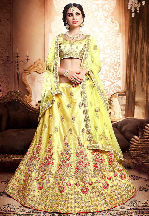 Light Yellow Color Bridal Lehenga Choli for Wedding in Italian Silk With  Heavy Work in USA, UK, Malaysia, South Africa, Dubai, Singapore