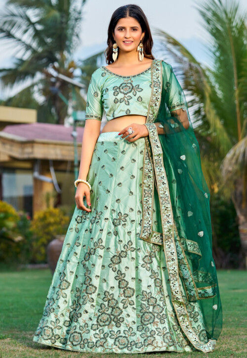 Phantom silk Embroidered Bridal Semi-Stitched Sea Green Truly Traditional  Lehenga Choli with Dupatta For Women in Latur at best price by Aanya -  Justdial